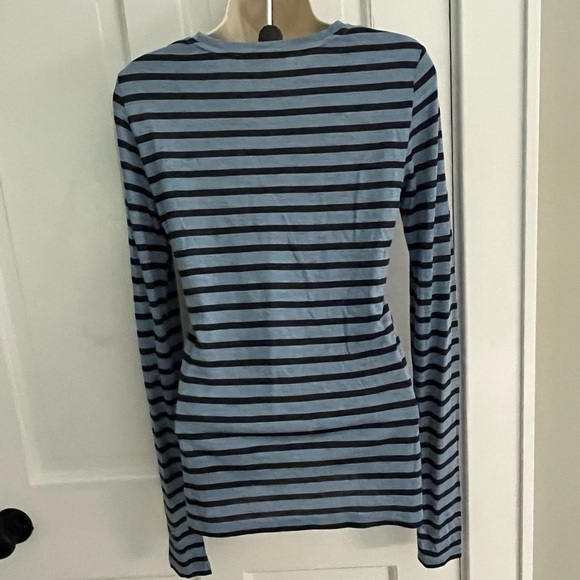 Vince Tee Long Sleeve Boat Neck Jersey Knit Striped Navy Blue Size Small Preppy - Picture 5 of 7